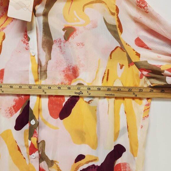 Abstract Yellow Print Womens Button-Up Blouse XXL Long Sleeve Lightweight Top - Picture 8 of 8